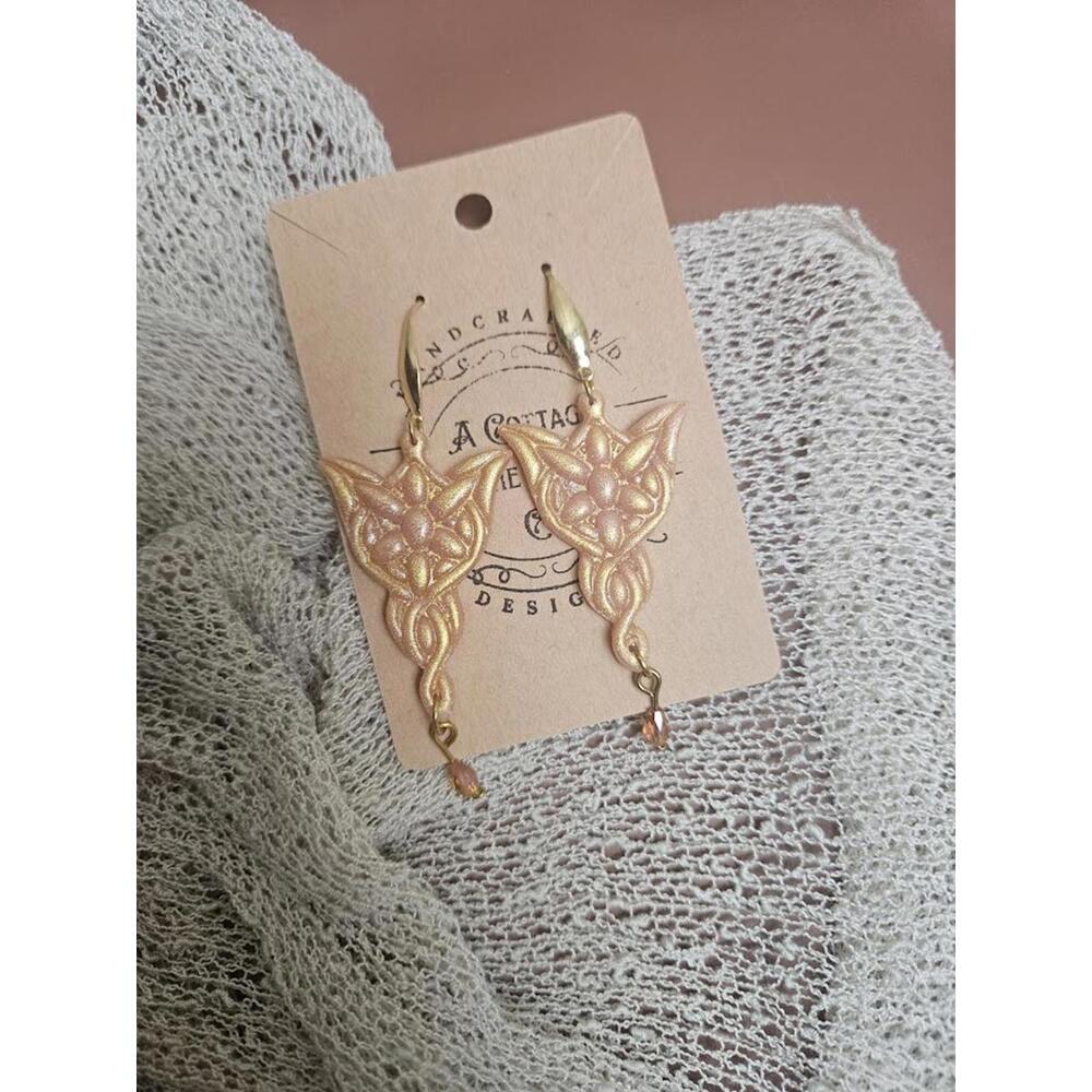 Handcrafted Polymer Clay Gold-Tone Arwen Drop Earrings with Beaded Detail